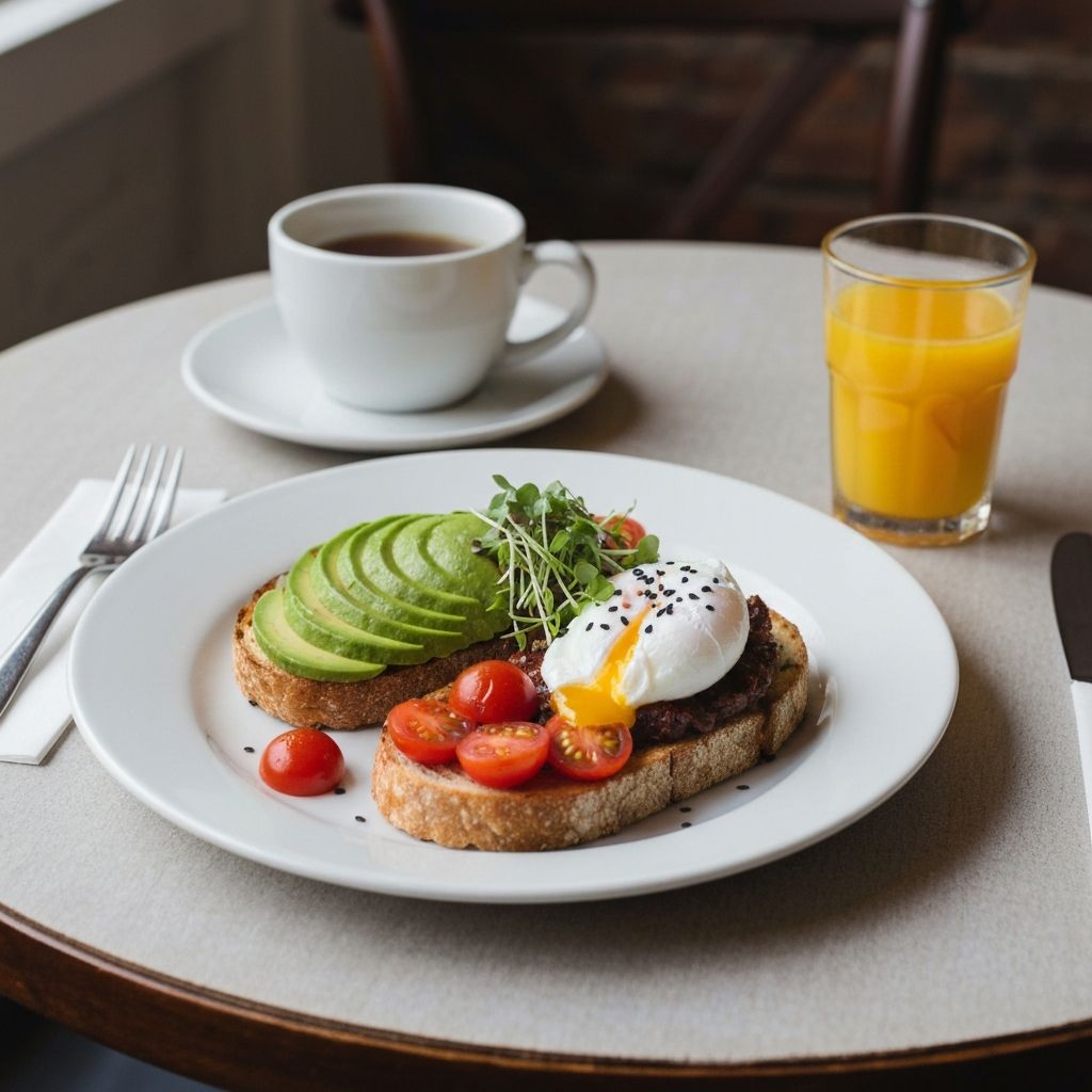 Cafe breakfast with poached eggs on sourdough at Side Part Cafe