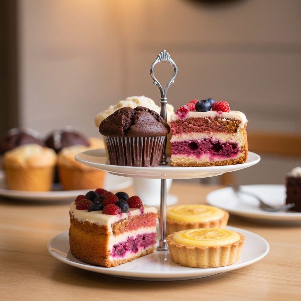 Assorted freshly made cakes and muffins at Side Part Cafe